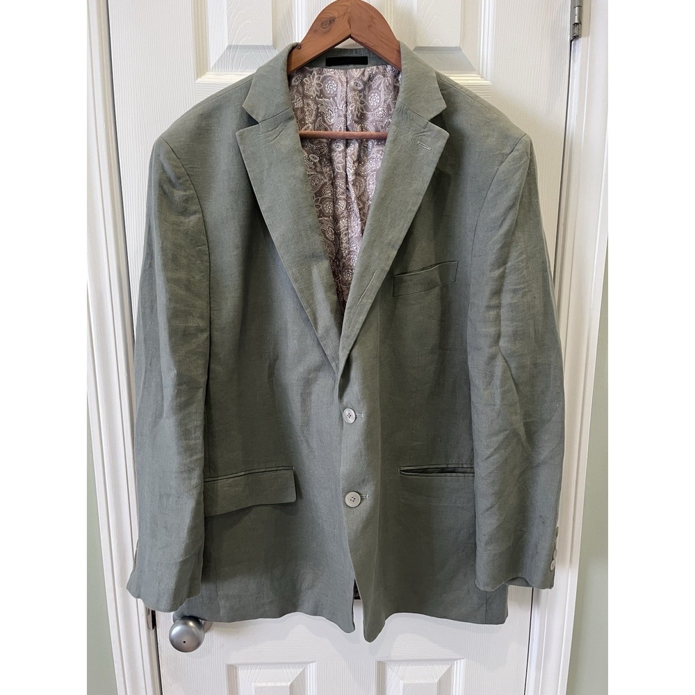 Lauren Ralph Lauren Blazer Men 46R Sage Green 100% Linen Sport Coat 2 Button